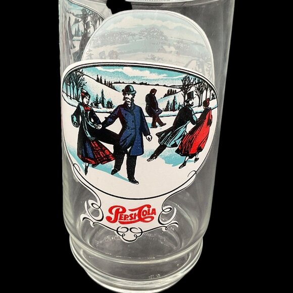 Pepsi Cola Soda Winter Scene Clear Skating Victorian 1980s Drinking Glasses - Picture 6 of 12
